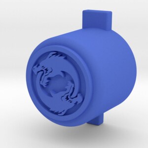 May include: A blue plastic knob with a raised design of two dragons facing each other in a circle.