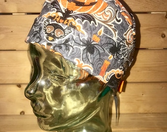 Halloween Scrub cap / Scrub hats / Women's scrub cap / surgical scrub hat / ponytail scrub cap / spooky pumpkin surgical cap / scrub hats