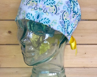 Teal and yellow medallion Scrub hats ~ Scrub caps for women ~ pixie scrub cap  ~ nurses hat  ~ scrub hat for women