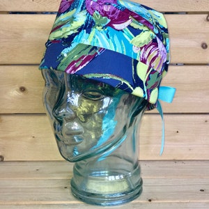 Scrub caps for women ~ scrub hat ~ scrub cap ~ pixie cap ~ ponytail cap ~ Purple peonies floral surgery hat ~ women’s headwear for surgery