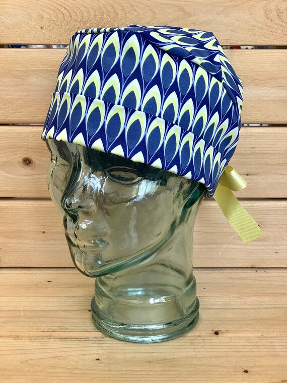 Teal and yellow geo Scrub hats Scrub caps for women pixie Etsy