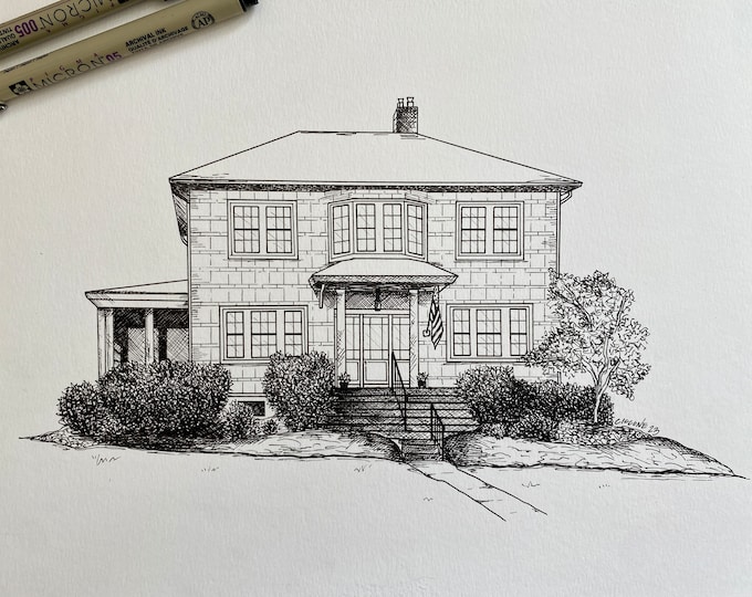 Printable Pen and Ink Drawing, Architecture Illustration, Black and ...