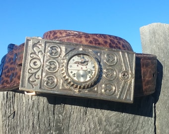 Vintage 80s Von West Clock Watch Parts Steampunk Artwork Belt