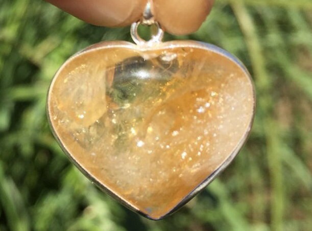 Citrine Heart Necklace -Heart Pendant - Heart -Citrine -Silver Pendant -925 Silver -Creativity -Valentines - Root Chakra - 2cm wide- (M)