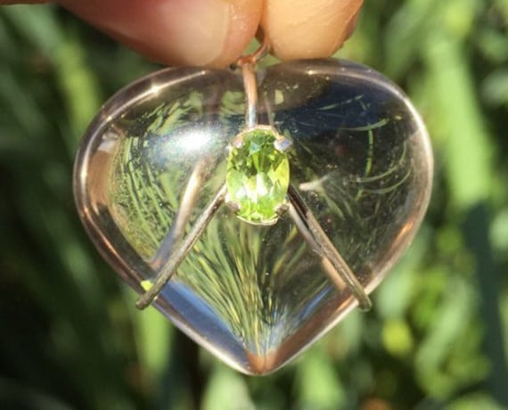 Smokey Quartz Necklace - Peridot- Heart Pendant -Smokey Quartz -Peridot -Silver Pendant -925 Silver -Love-Emotional Healing-Heart Chakra (S)