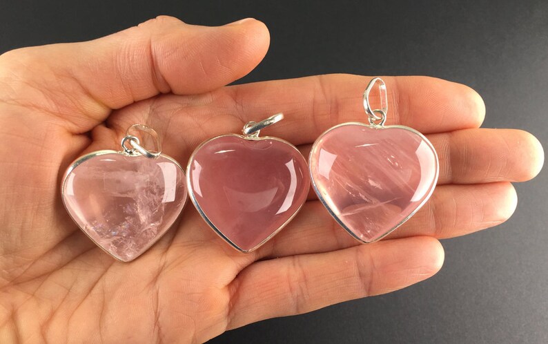 Large Rose Quartz Necklace Heart - Large Rose Quartz Heart Pendant Large Rose Quartz Necklace Heart - Large Rose Quartz Heart Pendant
