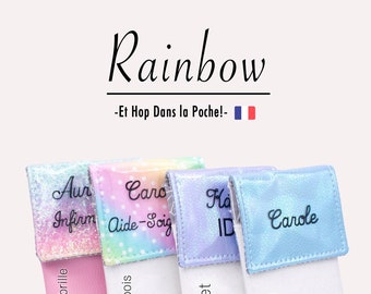 Magnetic and personalized pouch for nurse, carer, neck strap and XL pouch et hop dans la pochein the "Rainbow" pocket