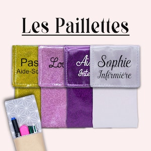 Et hop dans la poche Pochette infirmière Pochette aimantée Pochette personnalisée Pochette soignant Pochette à crayons UNIES PAILLETTES image 1