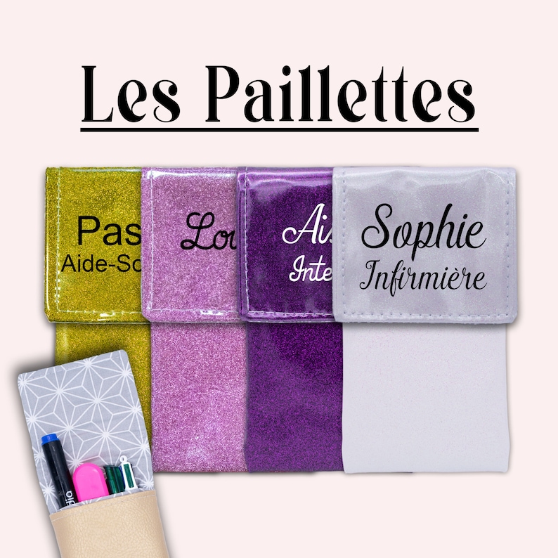 Et hop dans la poche Pochette infirmière Pochette aimantée Pochette personnalisée Pochette soignant Pochette à crayons UNIES PAILLETTES image 1