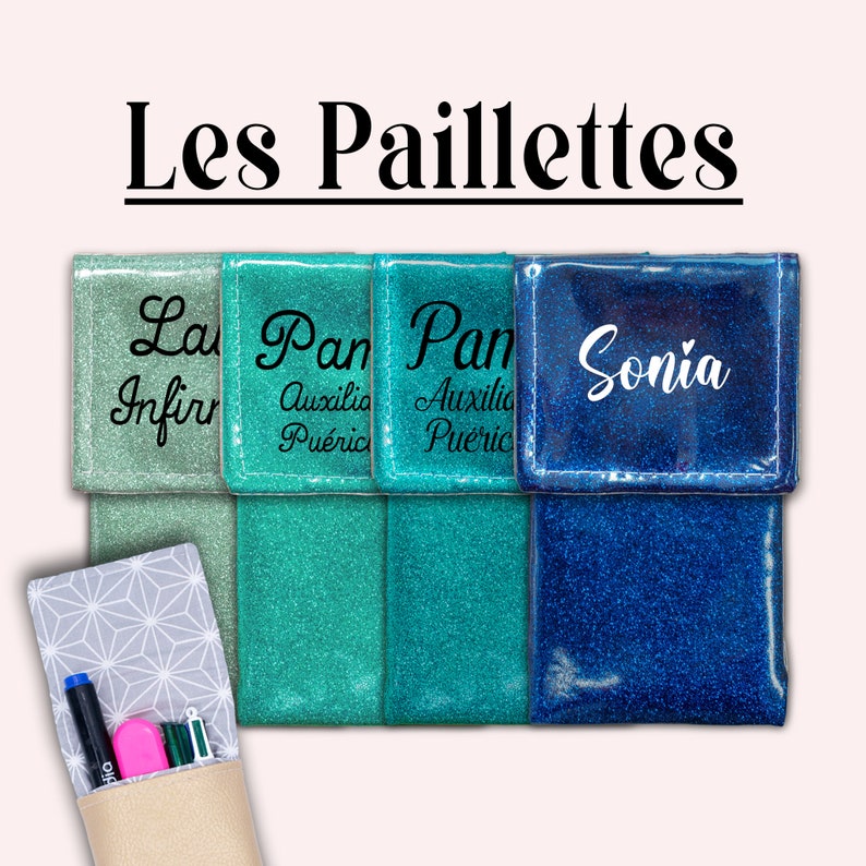 Et hop dans la poche Pochette infirmière Pochette aimantée Pochette personnalisée Pochette soignant Pochette à crayons UNIES PAILLETTES image 1