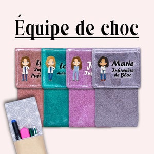 Et hop dans la poche Pochette infirmière Pochette aimantée Pochette personnalisée Pochette soignant Pochette à crayons EQUIPE DE CHOC image 1