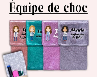 Et hop dans la poche - Pochette infirmière Pochette aimantée Pochette personnalisée Pochette soignant Pochette à crayons - EQUIPE DE CHOC