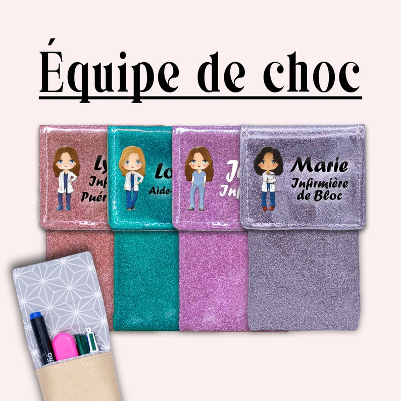 Et hop dans la poche Pochette infirmière Pochette aimantée Pochette personnalisée Pochette soignant Pochette à crayons EQUIPE DE CHOC image 1