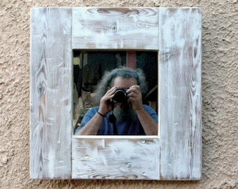 Reclaimed wood frame with mirror-Brushed Wood Frame handmade Pickled White Eco Design