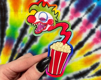 Popcorn Klownin - Die-Cut 80s Rainbow Horror Clown Sticker - Glossy Waterproof Vinyl - Lowbrow Slasher