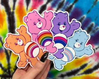 Pride Bears - Die-Cut Rainbow Transgender Lesbian Gay Bisexual Non-Binary Flag Waterproof Sticker - Cute 80s Cartoon LGBT