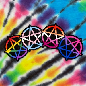 Pride Pentacle - Die-Cut Rainbow Transgender Lesbian Bisexual Flag Waterproof Sticker - Pentagram Witch Pagan LGBT