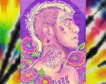 Changes - 5x7 Matte Postcard Print - Lil Peep Fanart Crybaby Floral Lisa Frank Pastel Lowbrow Portrait - Original Art