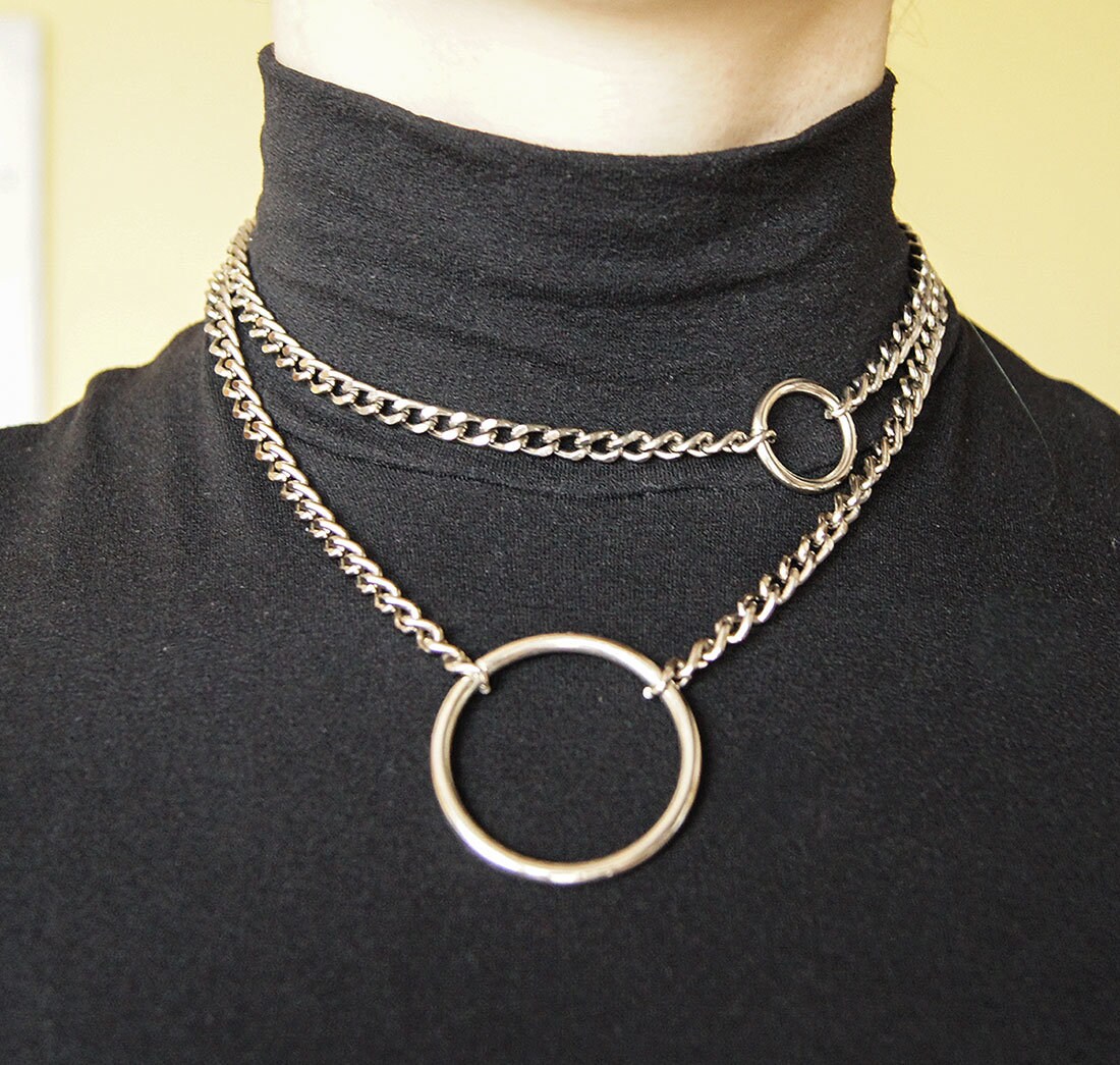 Double O Ring Chain Choker Grunge Style Chain Necklace Etsy Double O Ring Chain Choker Grunge Style Chain Necklace Etsy