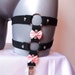 Black Goth Garter with Pink Bows, Rings and Studs, Mall Goth Leg Straps, Pastel Goth Garter, Leg Harness