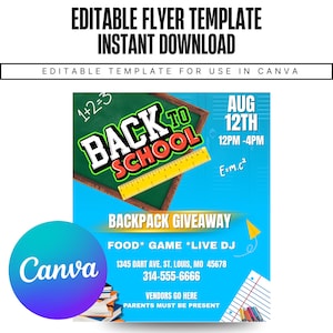 Back To School Flyer Giveaway Flyer, Back to school Supplies flyer, DIY Canva template, Back 2 School Flyer, Giveaway Special Flyer Canva