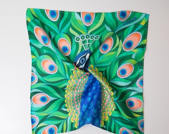 Peacock Silk Pocket Square | Men's gift | Birthday or Christmas | Handkerchief | Stylish accessories