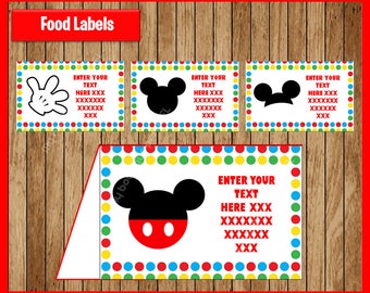 Red Mickey Mouse Condiments Labels instant download Printable | Etsy