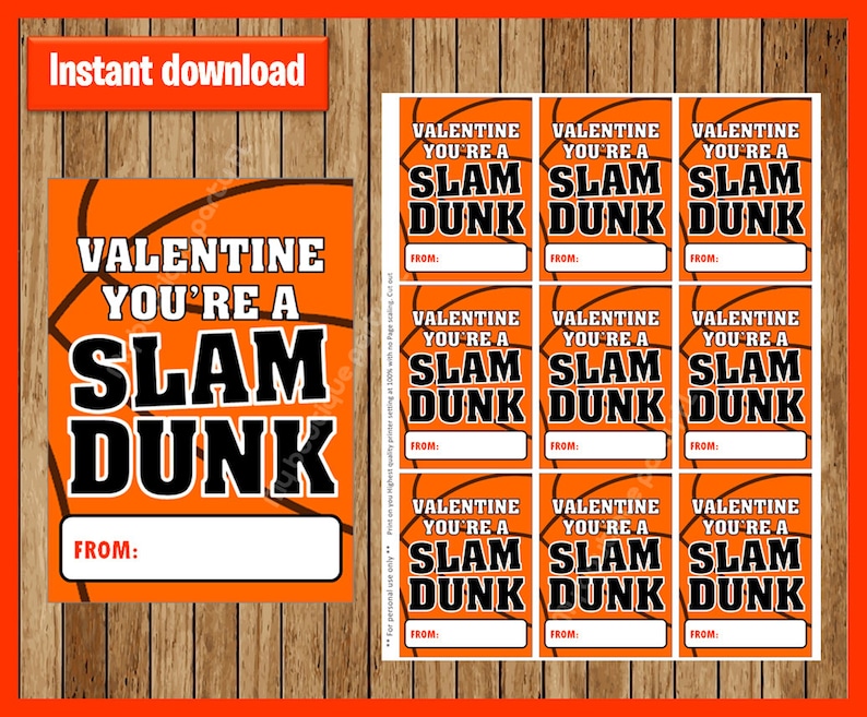 Basketball Valentines You're a Slam Dunk Basketball Etsy