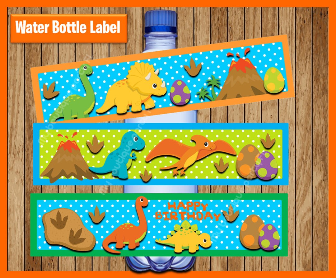 Dinosaurs Water Bottle Label Instant Download, Printable Dinosaur Party ...