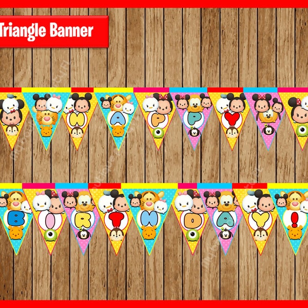 Tsum Tsum Triangle Banner instant download, Printable Tsum Tsum party Banner, Tsum Tsum Banner