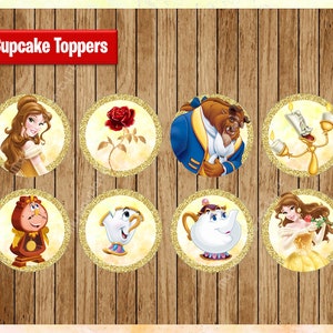 Prinses Belle Toppers direct downloaden, afdrukbare prinses partij cupcakes Topper, Belle en het beest cupcakes toppers