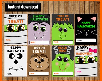 16x Halloween Favor Tags, Halloween Gift Tags, Monsters, mummy, Skeleton, Dracula, Halloween, Gift Tags, Editable PDF, Instant Download
