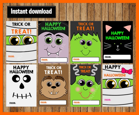 16x Halloween Favor Tags, Halloween Gift Tags, Monsters, mummy, Skeleton, Dracula, Halloween, Gift Tags, Editable PDF, Instant Download