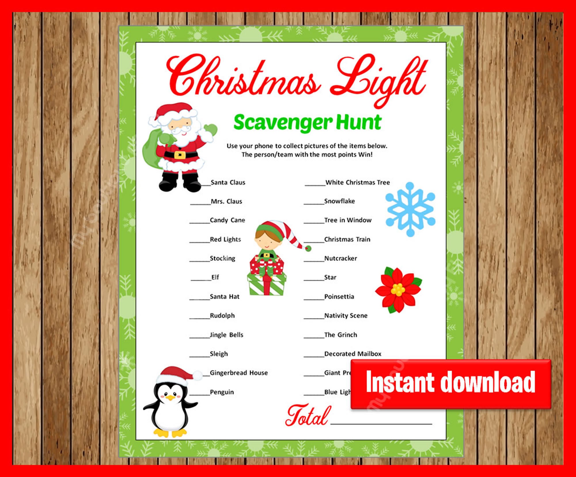 Christmas Light Scavenger Hunt Game Adults and Children Etsy