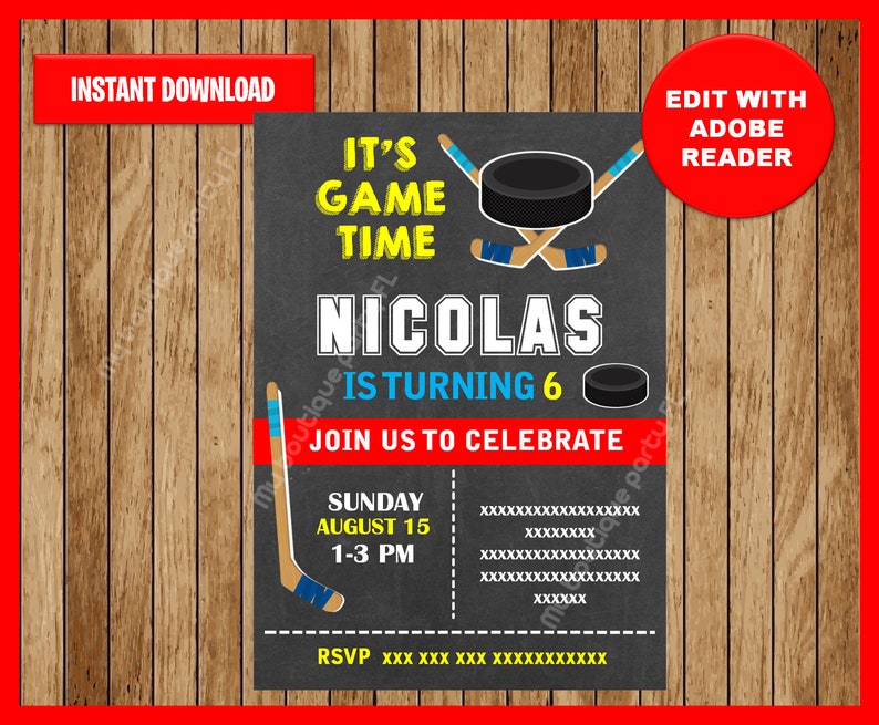 Hockey Invitation Hockey Birthday Invitation Hockey Party Etsy