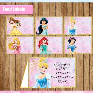 Étiquettes Princess Food, Cartes de tente imprimables Princess Food, Étiquettes Princess party Food, personnalisées, modifiables, Type