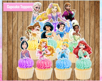 Princess Cupcake Toppers, Classic and New Princess's Cupcake Toppers, Printable Party Favors, PRINTABLE Instant Download