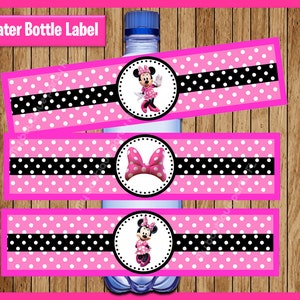 Pink Minnie mouse Water Bottle Label instant download, Printable Minnie mouse party Water Bottle Label, Minnie Water Bottle