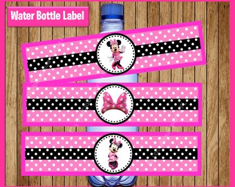 Pink Minnie mouse Water Bottle Label instant download, Printable Minnie mouse party Water Bottle Label, Minnie Water Bottle