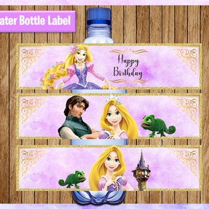 Princess Rapunzel Water Bottle Labels, Printable Princess water labels, Tangled party water labels Instant download