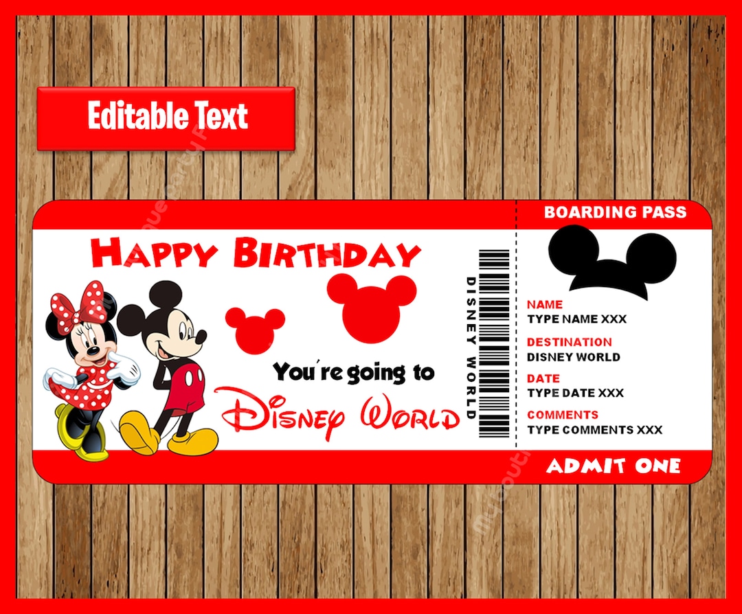Printable Ticket to Disneyworld, Surprise Trip, Birthday Gift, Walt Disneyworld, Disneyworld ... Printable Ticket to Disneyworld, Surprise Trip, Birthday Gift, Walt Disneyworld, Disneyworld ...