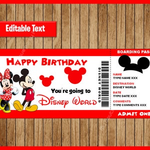 Printable Ticket to DisneyWorld, Surprise Trip, Birthday Gift, Walt DisneyWorld, Disneyworld, EDITABLE text, INSTANT DOWNLOAD