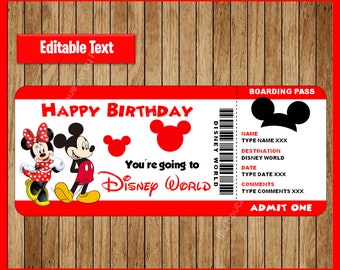 Printable Ticket to DisneyWorld, Surprise Trip, Birthday Gift, Walt DisneyWorld, Disneyworld, EDITABLE text, INSTANT DOWNLOAD