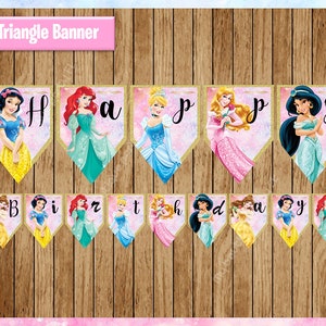 Princess Banner, Printable Princess Triangle Banner, Princess party Banner Instant download