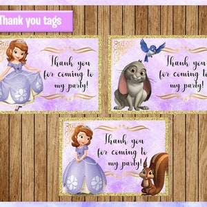 Sofia the First Thank you tags, Printable Princess Sofia tags, Sofia the First party tags Instant download