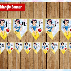 Princess Snow White Banner, Printable Princess Triangle Banner, Snow White party Banner Instant download