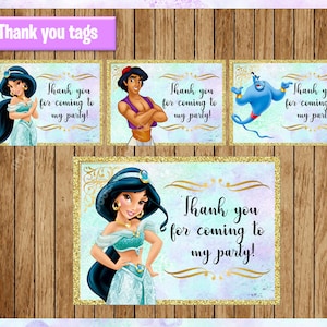 Princess Jasmine Thank you tags, Printable Princess tags, Aladdin party tags Instant download