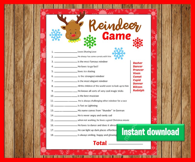Reindeer Game Printablechristmasgame for Party DIY Holiday - Etsy