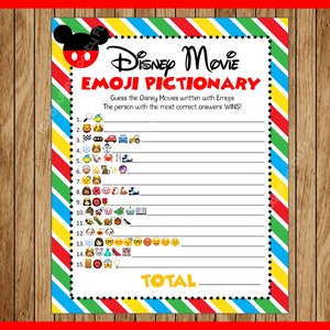 Movie EMOJI Pictionary Baby Shower Game, Mickey themed, ANSWERS included, Instant Download