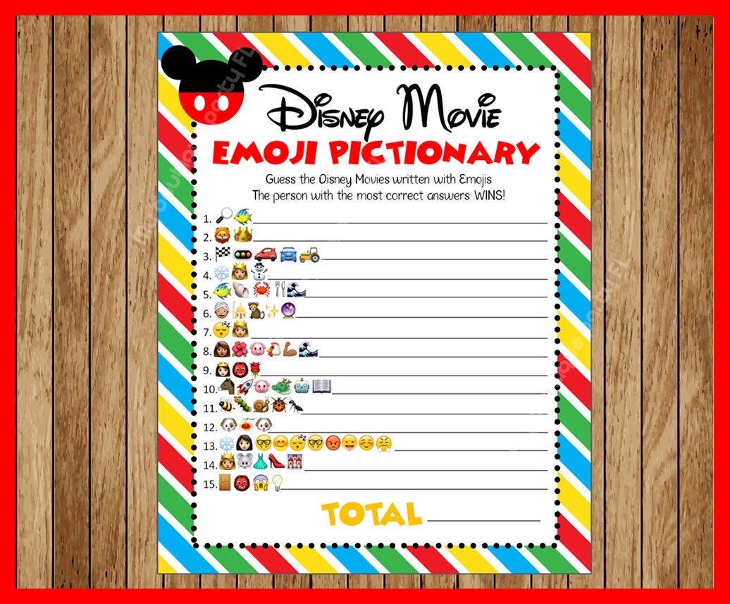 Disney Movie EMOJI Pictionary Baby Shower Game, Mickey Themed, ANSWERS ...